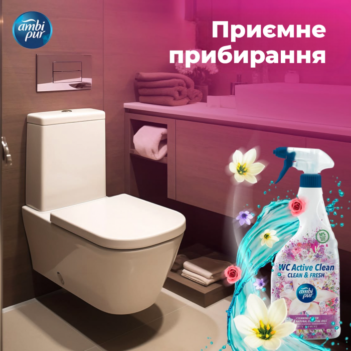 Универсальное средство для чистки туалета и ванной комнаты Ambi Pur WC Botanical Fragrances Белые цветы, 750 мл - 
